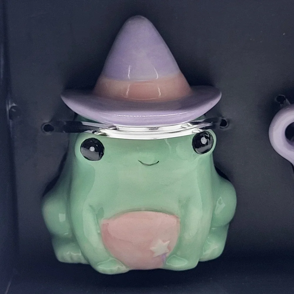 Pastel Halloween Frog Witch Cauldron Salt Pepper Shakers Set Ceramic NEW